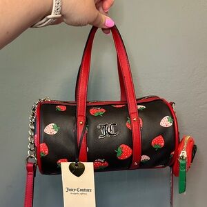 Juicy Couture Black & Red Strawberry Print Barrel Bag